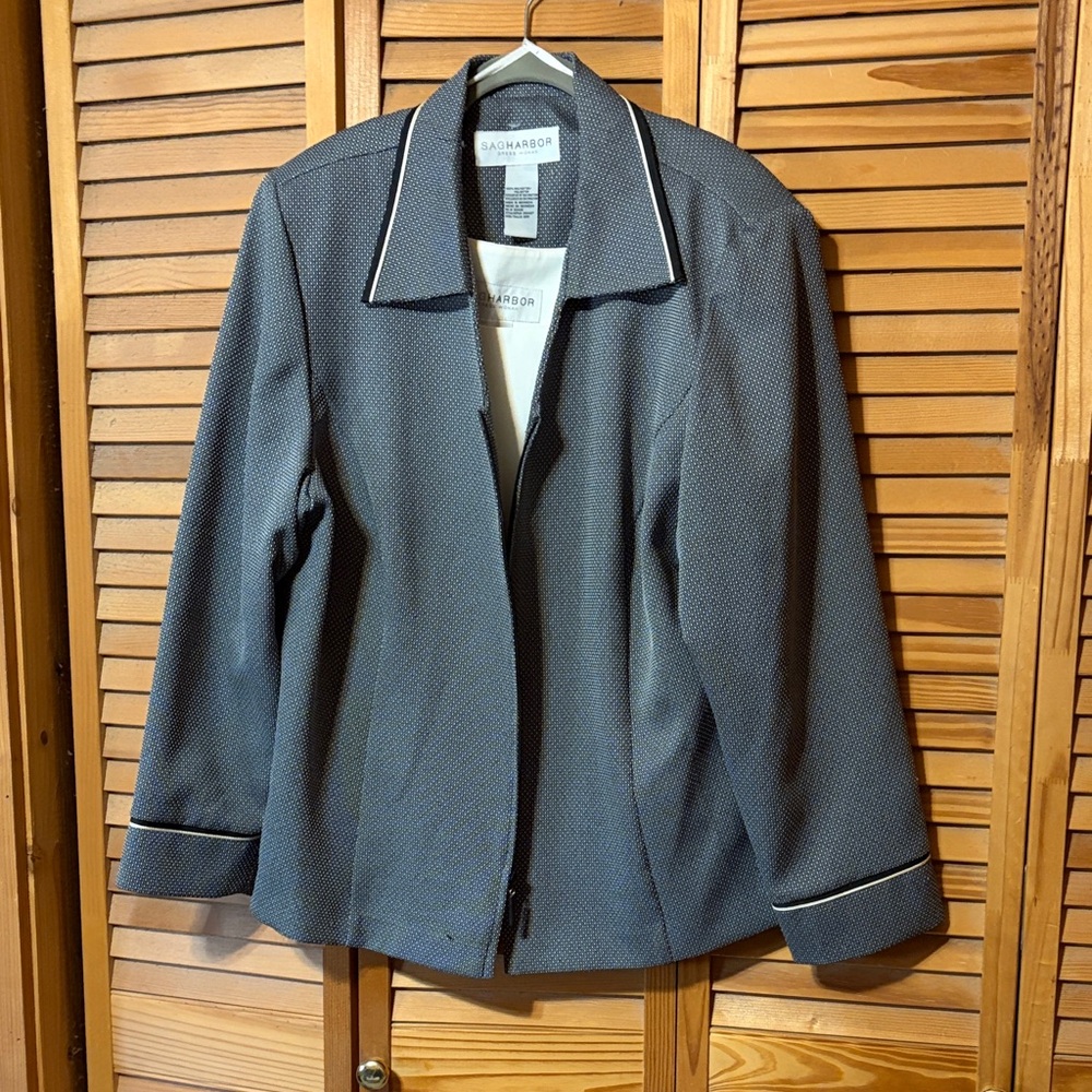 Black Women's Charcoal Blazer with White Piping